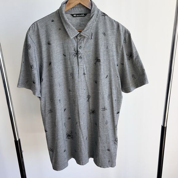 Travis Mathew‎ Performance Golf Polo Shirt Mens XL Gray Short Sleeve Palm Trees - Picture 2 of 7